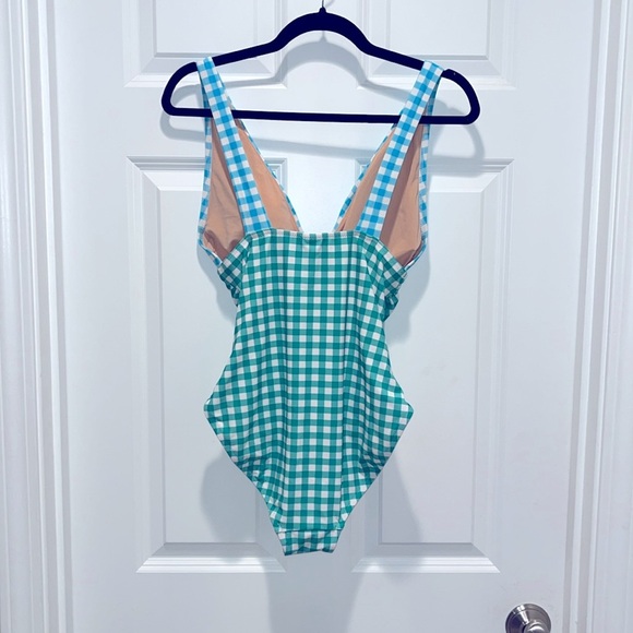 NWOT J. Crew Ruched Gingham One-Piece green blue - Picture 7 of 8